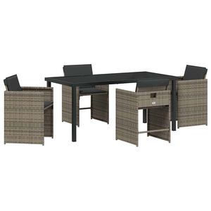 vidaXL Garden Dining Set with Cushion 5 pcs Grey Poly Rattan
