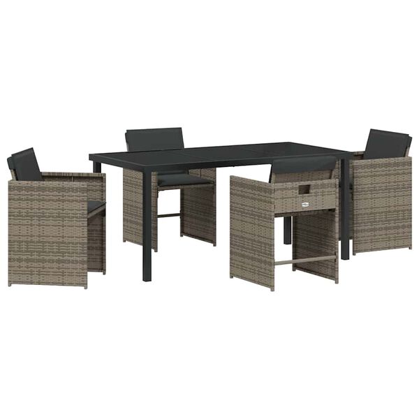 vidaXL Garden Dining Set with Cushion 5 pcs Grey Poly Rattan