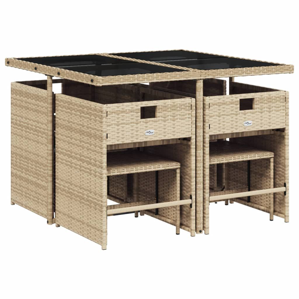 vidaXL 9 Piece Garden Dining Set with Cushions Beige Poly Rattan