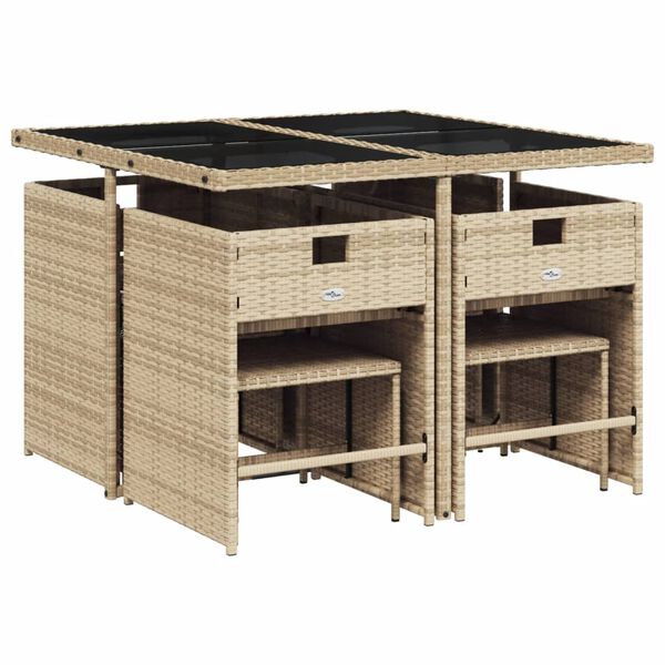 vidaXL 9 Piece Garden Dining Set with Cushions Beige Poly Rattan
