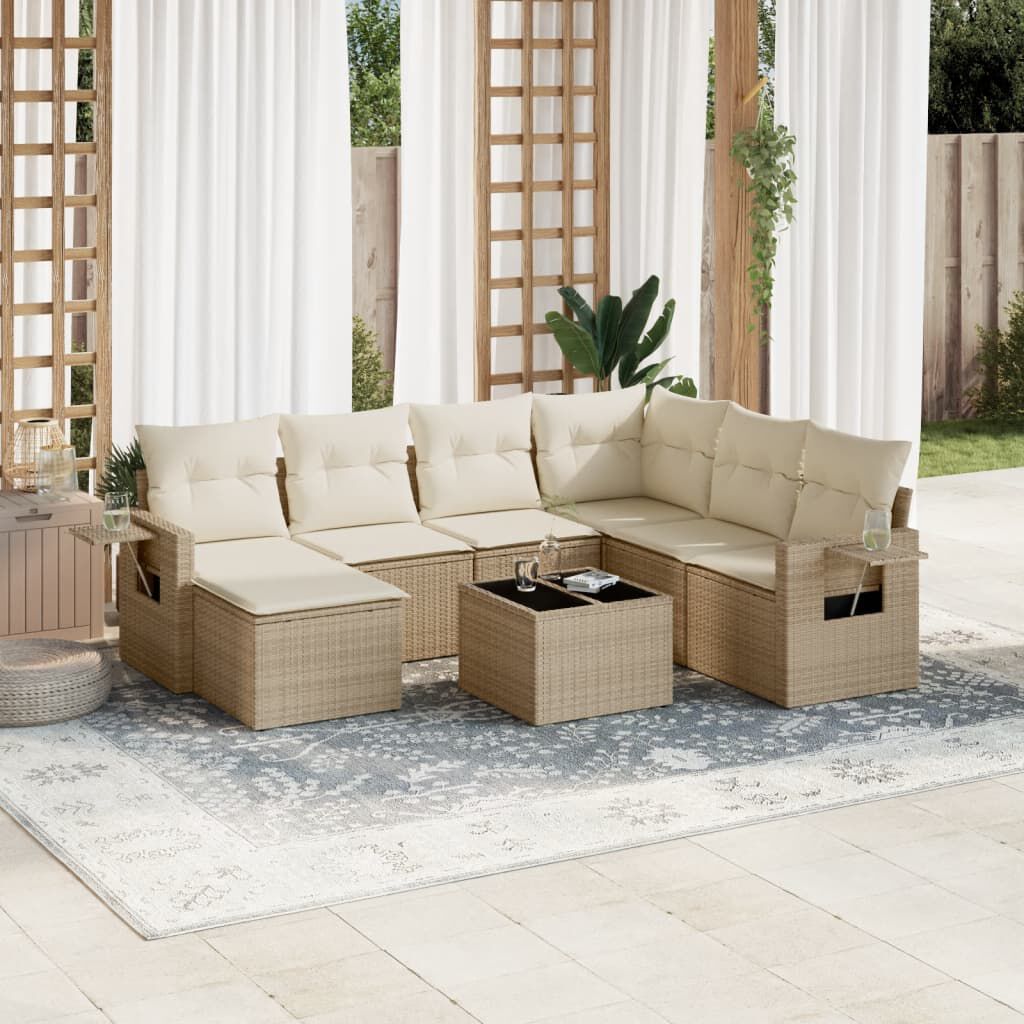 vidaXL 8 Piece Garden Sofa Set with Cushions Beige Poly Rattan