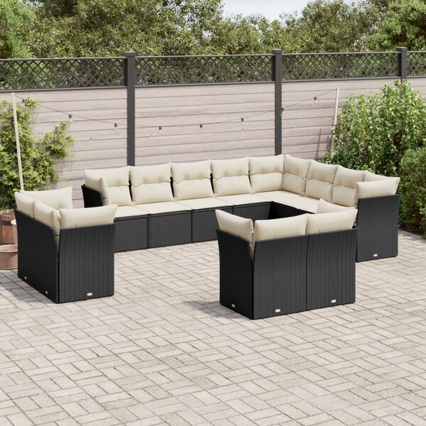 vidaXL 12 Piece Garden Sofa Set with Cushions Black Poly Rattan