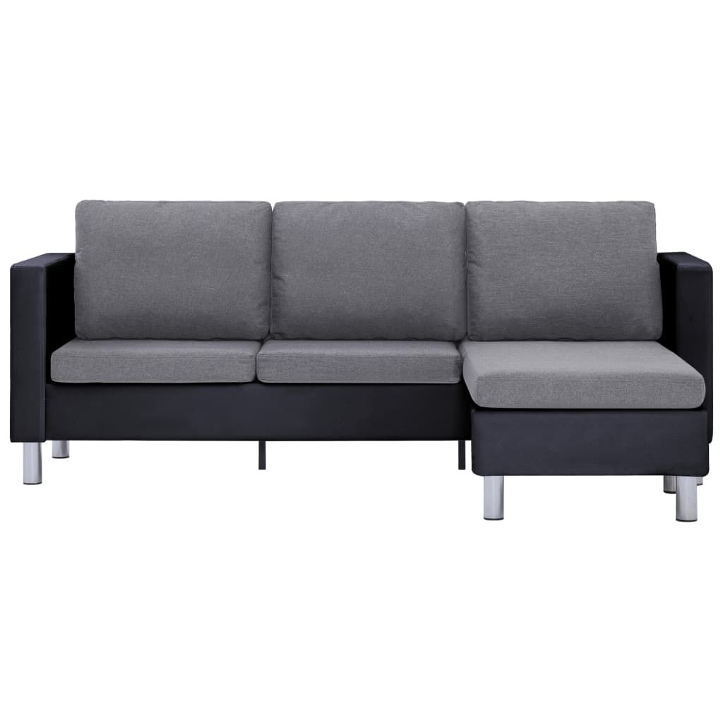 vidaXL 3-Seater Sofa with Cushions Black Faux Leather