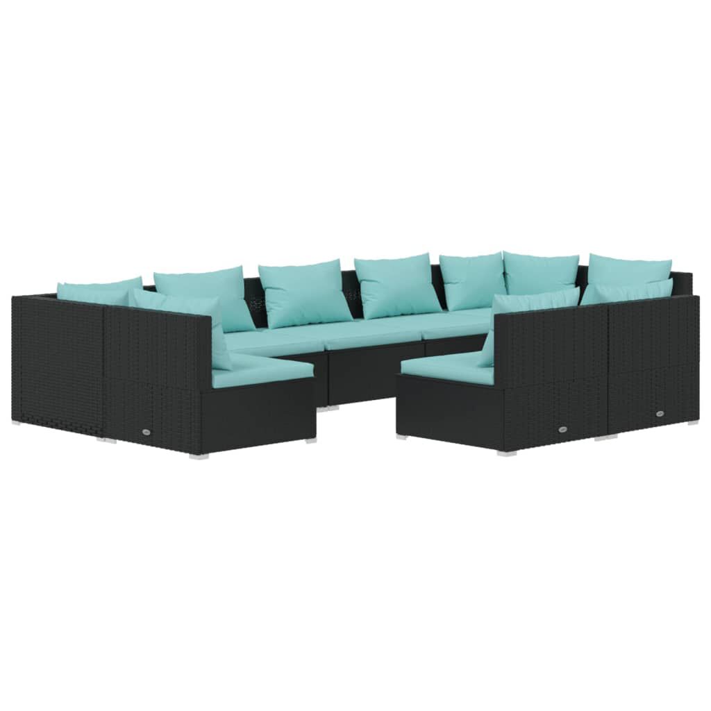 vidaXL 9 Piece Garden Lounge Set with Cushions Black Poly Rattan
