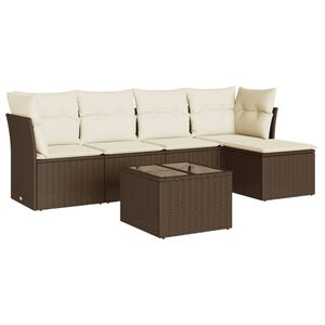vidaXL 6 Piece Garden Sofa Set with Cushions Brown Poly Rattan