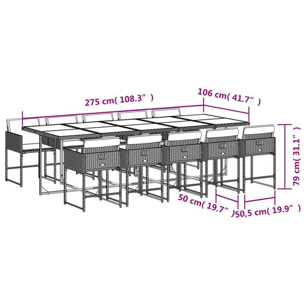 vidaXL 11 Piece Garden Dining Set with Cushions Grey Poly Rattan