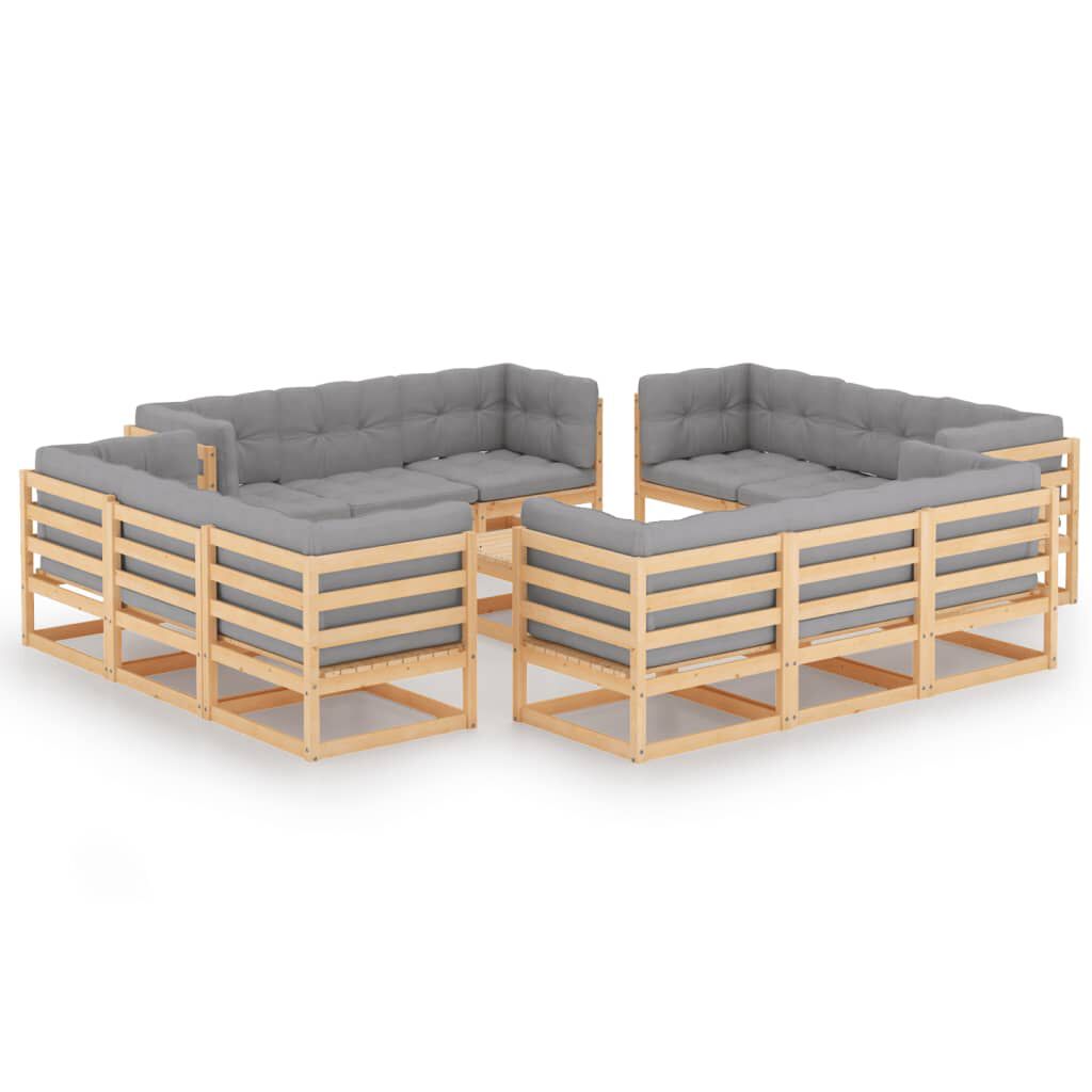 vidaXL 13 Piece Garden Lounge Set with Cushions Solid Pinewood