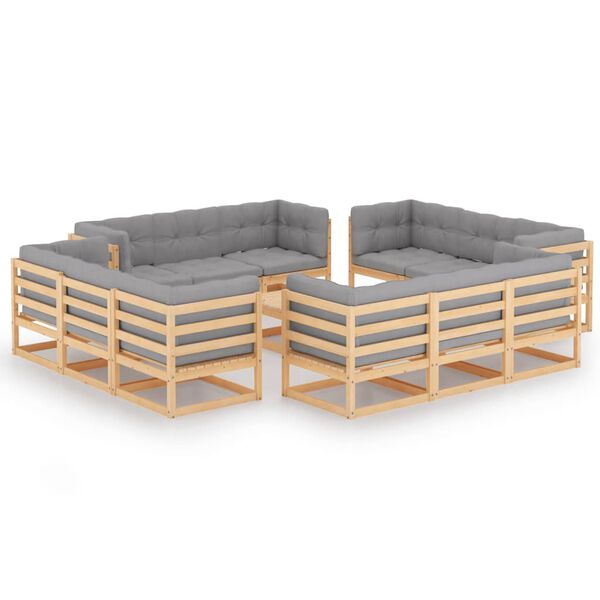 vidaXL 13 Piece Garden Lounge Set with Cushions Solid Pinewood
