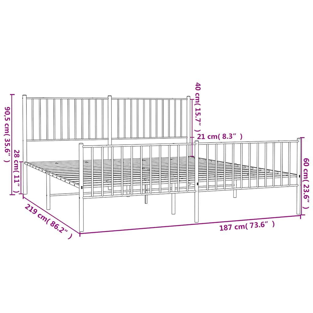 vidaXL Metal Bed Frame without Mattress with Footboard White 183x213cm
