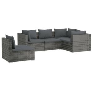 vidaXL 5 Piece Garden Lounge Set with Cushions Poly Rattan Grey