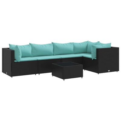 vidaXL 6 Piece Garden Lounge Set with Cushions Black Poly Rattan