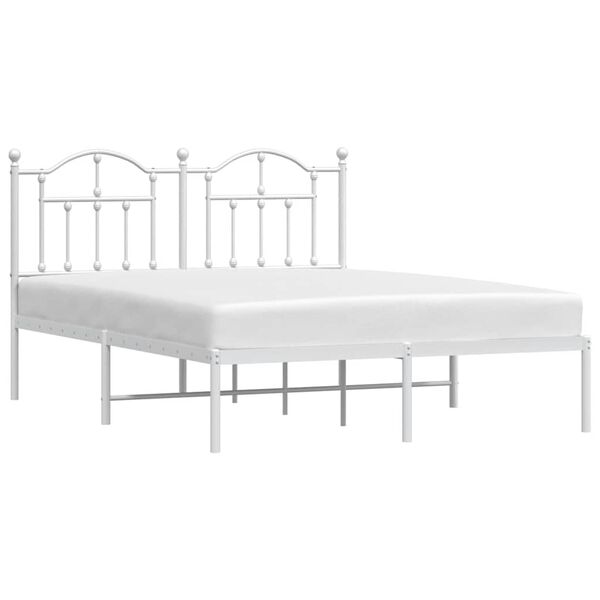 vidaXL Metal Bed Frame without Mattress with Headboard White 135x190cm