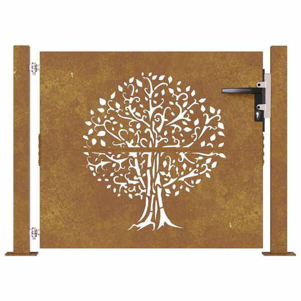 vidaXL Garden Gate 105x80 cm Corten Steel Tree Design