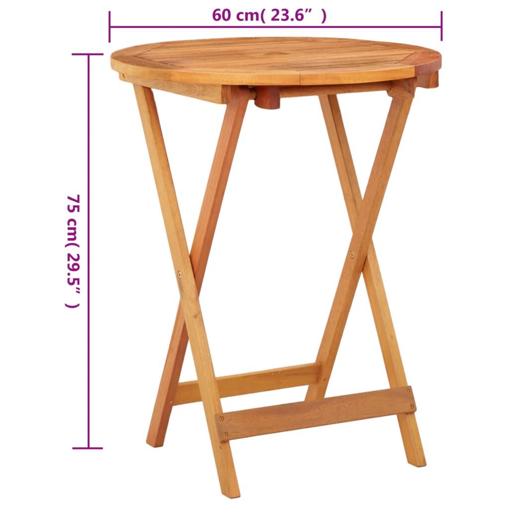 vidaXL Folding Garden Table Ø60x75 cm Solid Eucalyptus Wood