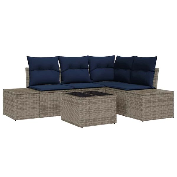 vidaXL Garden Sofa Set with Cushion 5 pcs Grey Poly Rattan