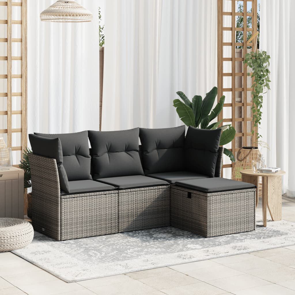 vidaXL 4 Piece Garden Sofa Set with Cushions Grey Poly Rattan