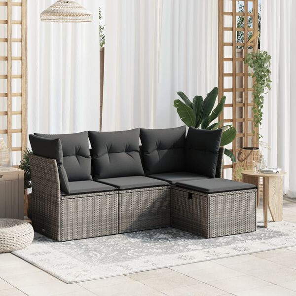 vidaXL 4 Piece Garden Sofa Set with Cushions Grey Poly Rattan