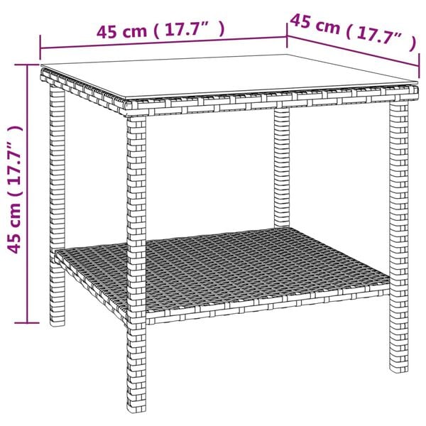 vidaXL Side Table Black 45x45x45 cm Poly Rattan and Tempered Glass