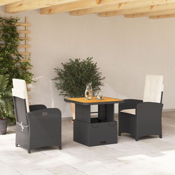 vidaXL 5 Piece Garden Dining Set with Cushions Black Poly Rattan