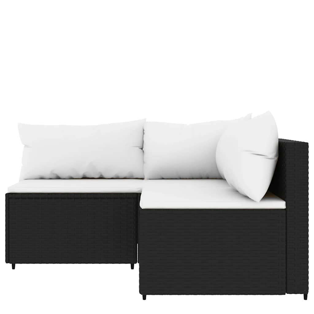 vidaXL 3 Piece Garden Lounge Set with Cushions Black Poly Rattan