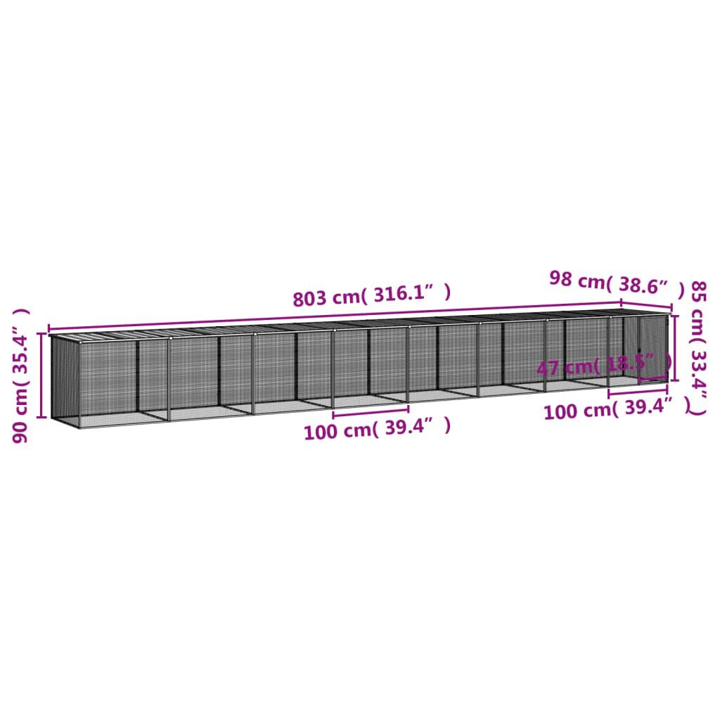 vidaXL Chicken Cage with Roof Anthracite 803x98x90 cm Galvanised Steel