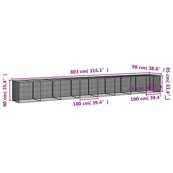 vidaXL Chicken Cage with Roof Anthracite 803x98x90 cm Galvanised Steel