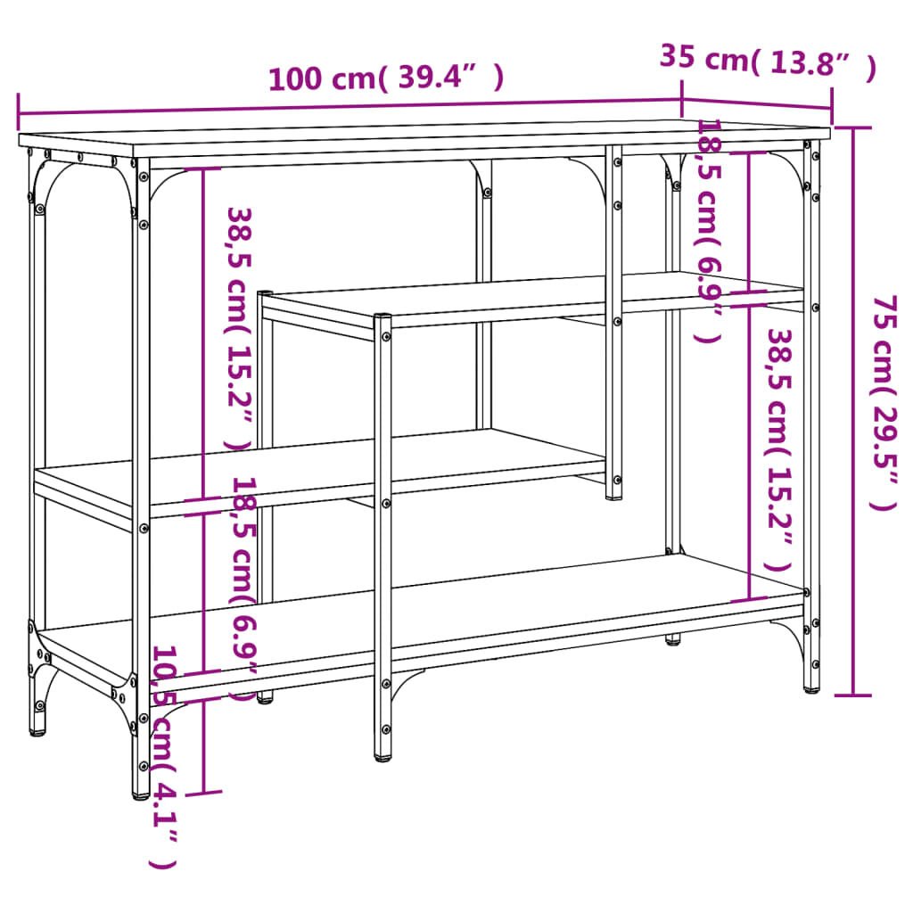 vidaXL Console Table with Shelves Smoked Oak 100x35x75 cm