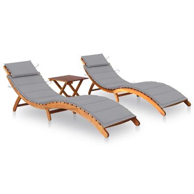 vidaXL Sun Loungers 2 pcs with Table and Cushions Solid Wood Acacia