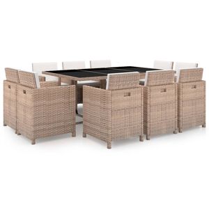 vidaXL 11 Piece Outdoor Dining Set with Cushions Poly Rattan Beige
