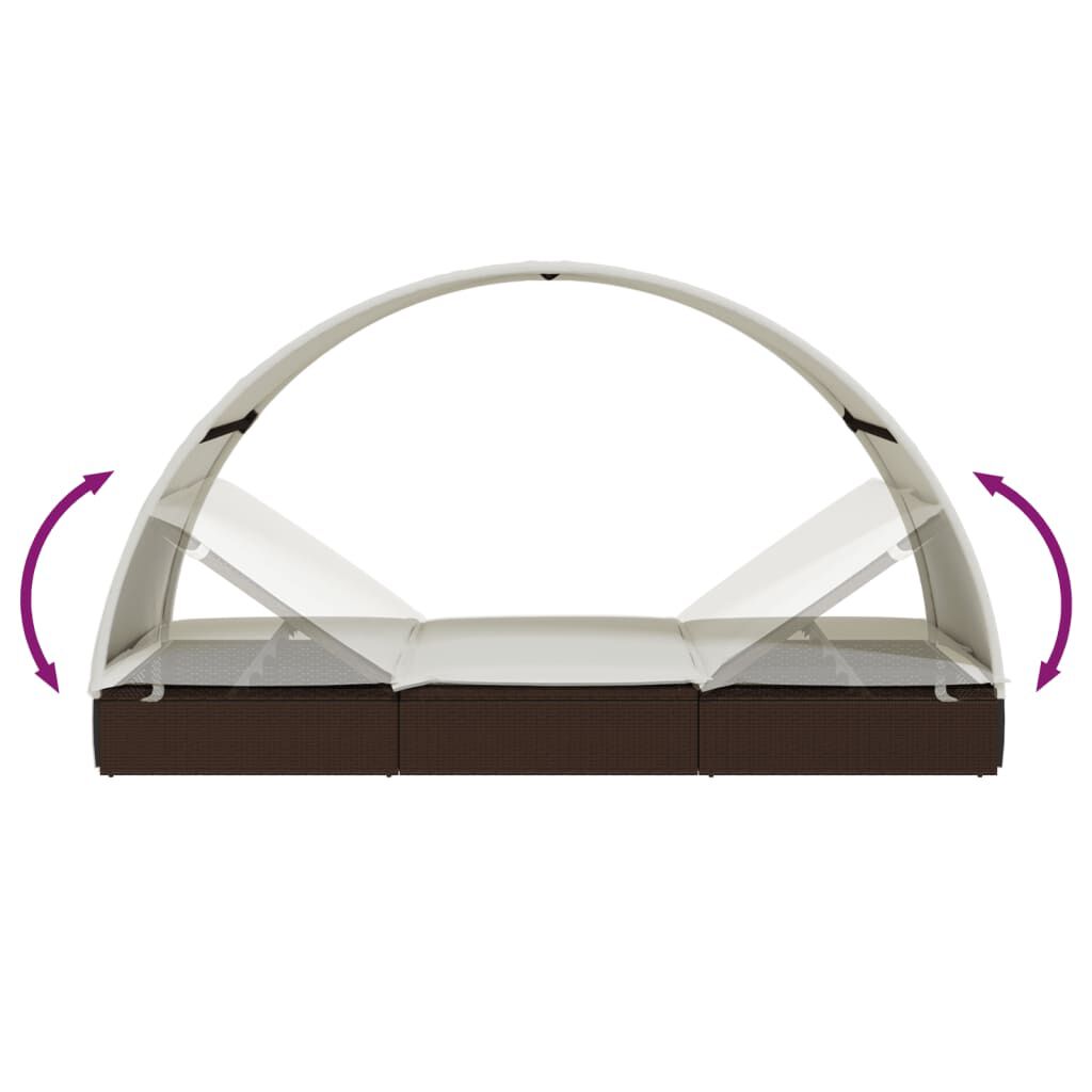 vidaXL 2-Person Sunbed with Round Roof Brown 211x112x140 cm Poly Rattan