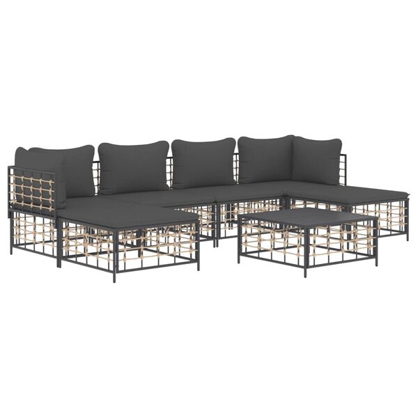 vidaXL 7 Piece Garden Lounge Set with Cushions Anthracite Poly Rattan