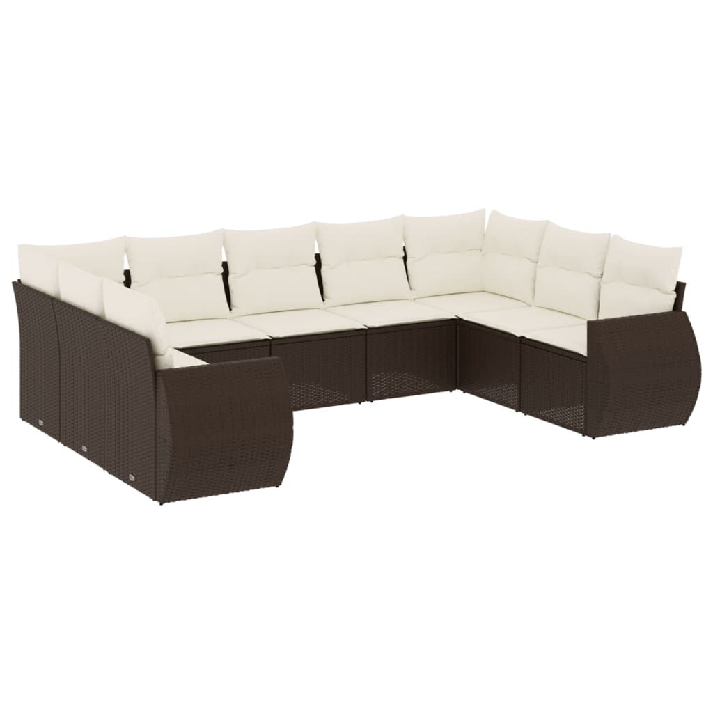vidaXL 9 Piece Garden Sofa Set with Cushions Brown Poly Rattan