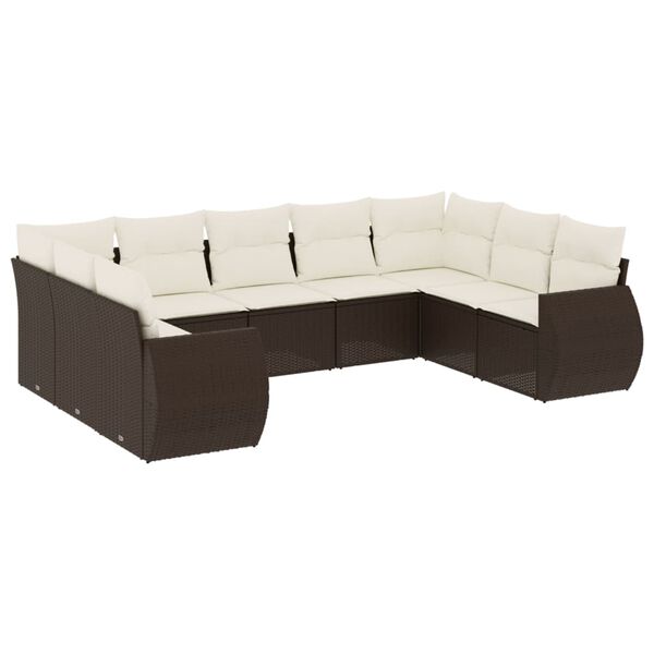 vidaXL 9 Piece Garden Sofa Set with Cushions Brown Poly Rattan