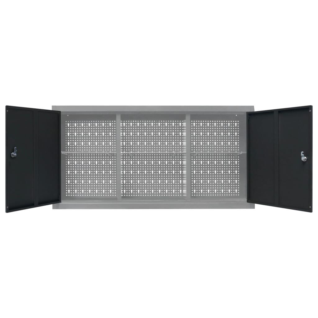 vidaXL Wall Mounted Tool Cabinet Industrial Style Metal Grey and Black