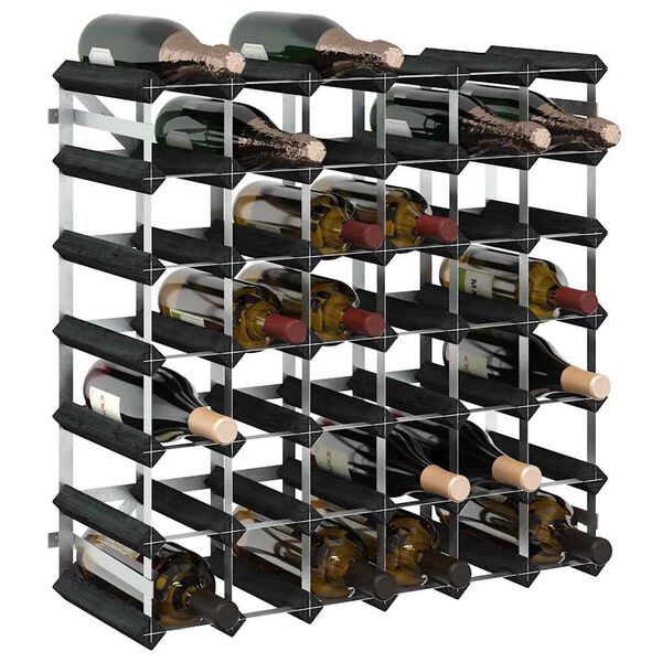 vidaXL Wine Rack for 42 Bottles Black Solid Pine Wood