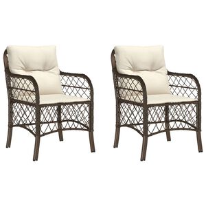vidaXL Garden Chairs with Cushions 2 pcs Brown Poly Rattan