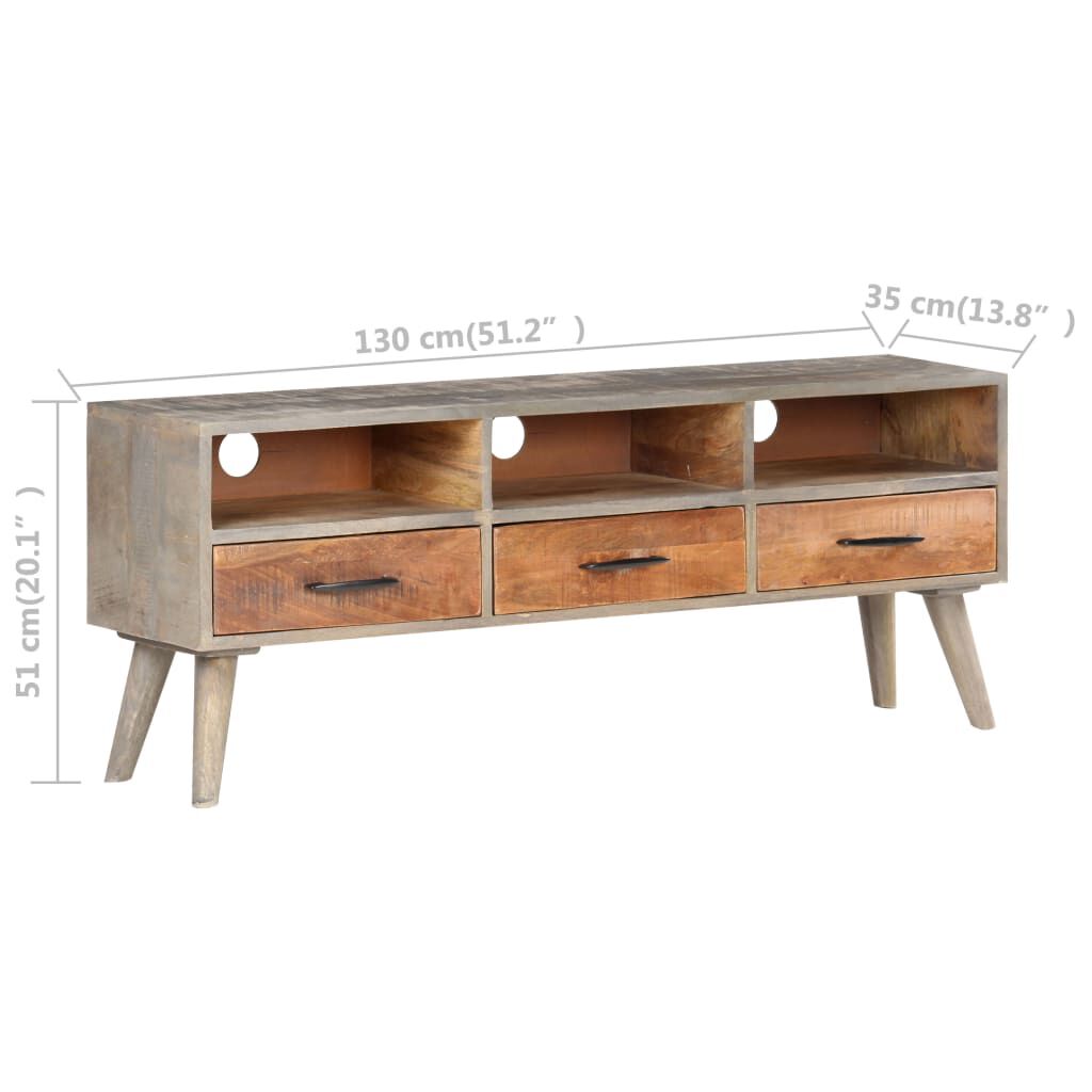 vidaXL TV Cabinet Grey 130x35x51 cm Solid Rough Mango Wood