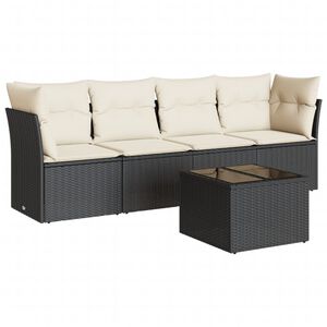 vidaXL 5 Piece Garden Sofa Set with Cushions Black Poly Rattan