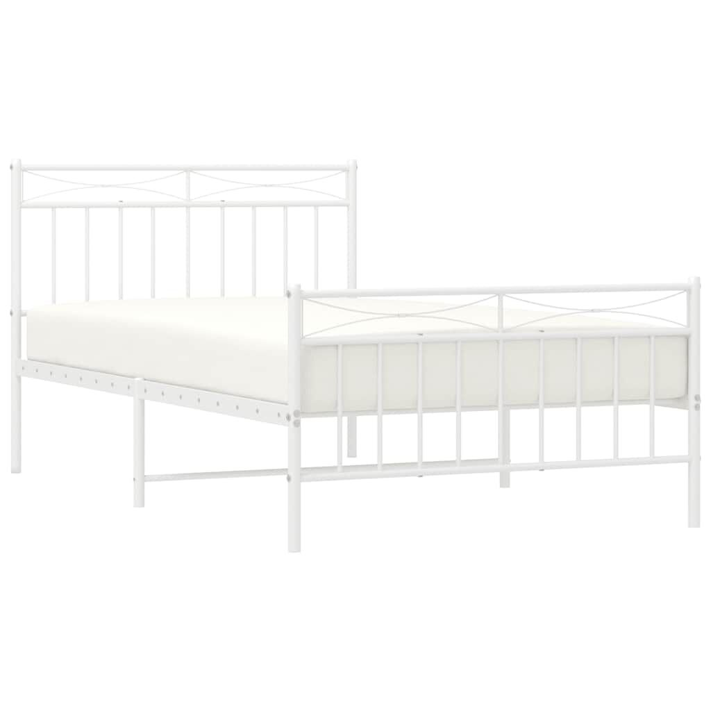 vidaXL Metal Bed Frame without Mattress with Footboard White 100x200cm