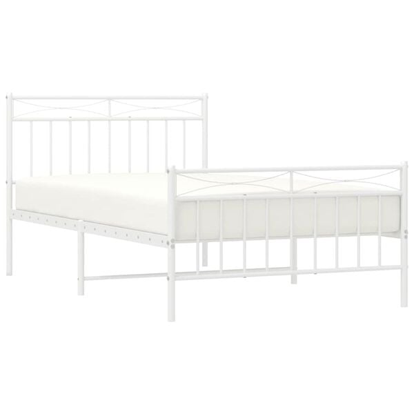 vidaXL Metal Bed Frame without Mattress with Footboard White 100x200cm