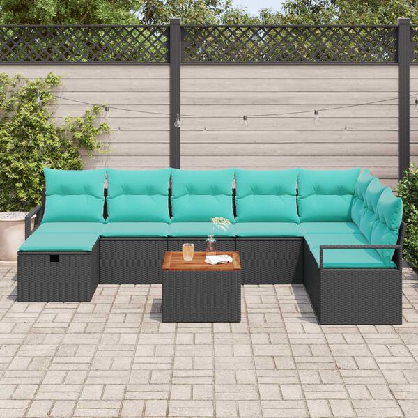 vidaXL 9 Piece Garden Sofa Set with Cushions Black Poly Rattan