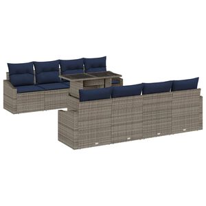 vidaXL Garden Sofa Set 7 pcs Grey and Navy Blue Poly Rattan