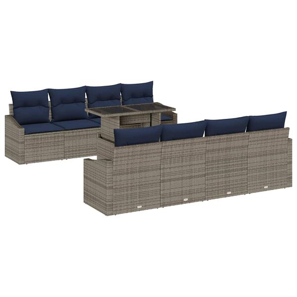 vidaXL Garden Sofa Set 7 pcs Grey and Navy Blue Poly Rattan