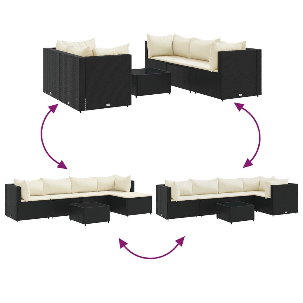 vidaXL 6 Piece Garden Lounge Set with Cushions Black Poly Rattan