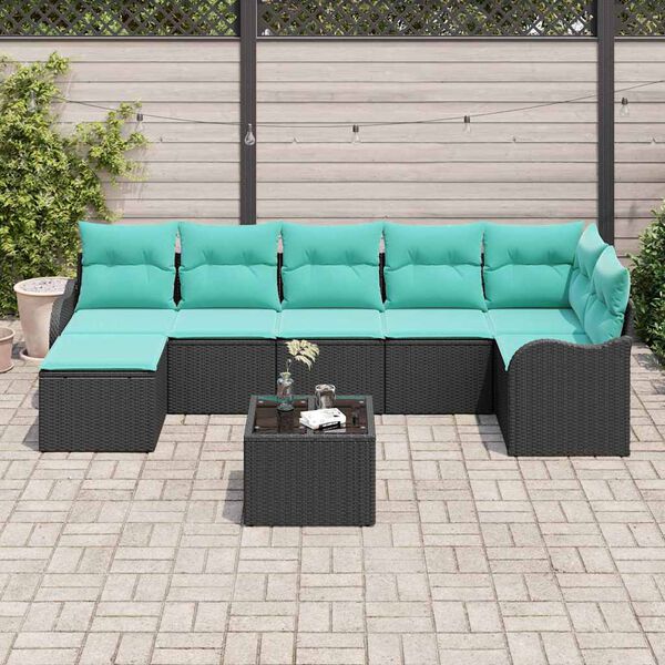 vidaXL Garden Sofa Set 8 pcs Black and turquoise Poly rattan