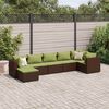 vidaXL 7 Piece Garden Lounge Set with Cushions Brown Poly Rattan