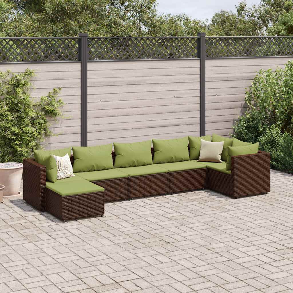 vidaXL 7 Piece Garden Lounge Set with Cushions Brown Poly Rattan