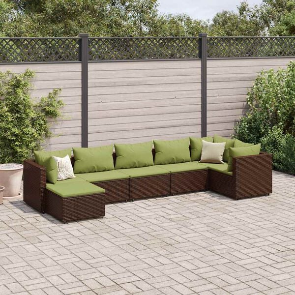 vidaXL 7 Piece Garden Lounge Set with Cushions Brown Poly Rattan