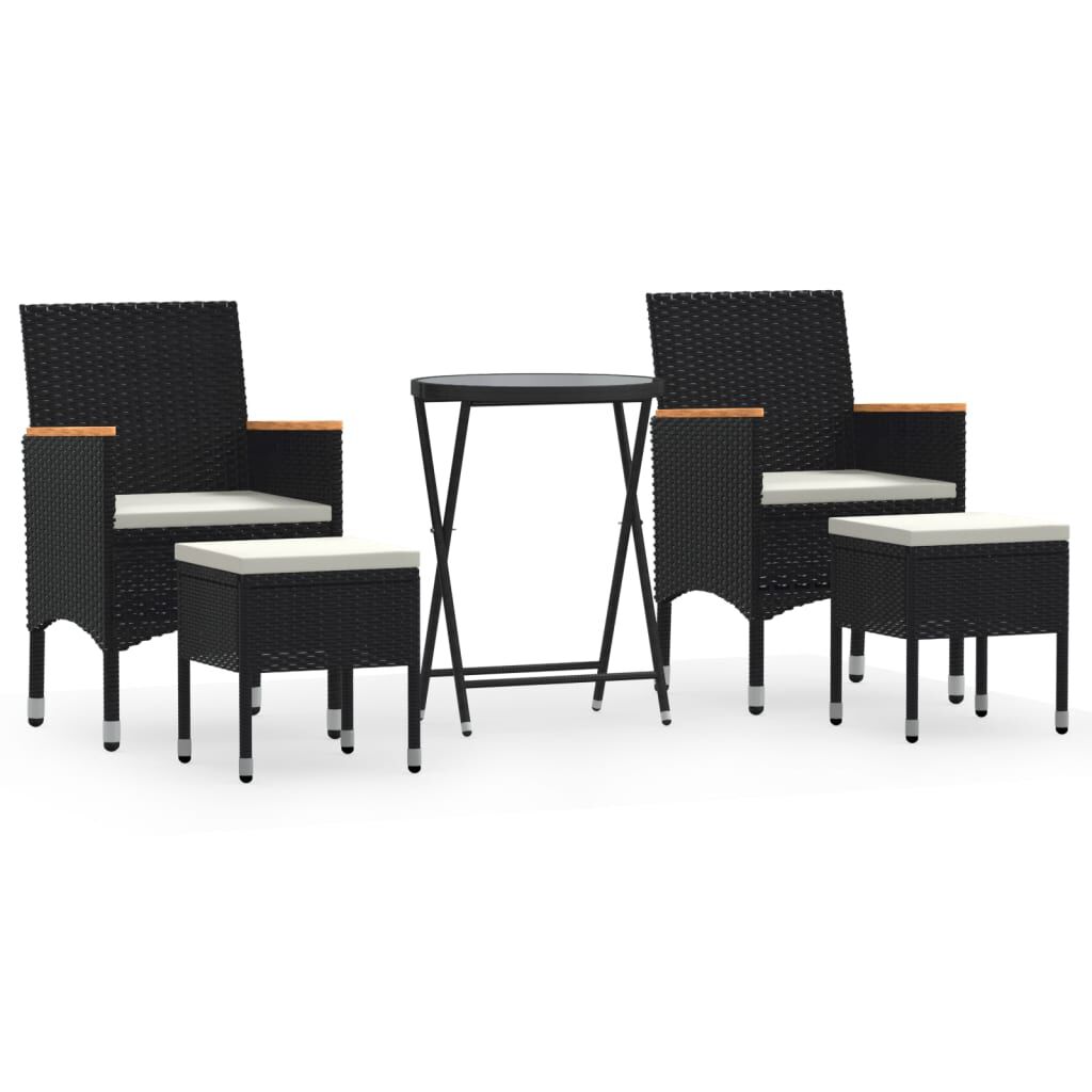 vidaXL 5 Piece Garden Bistro Set Poly Rattan and Tempered Glass Black