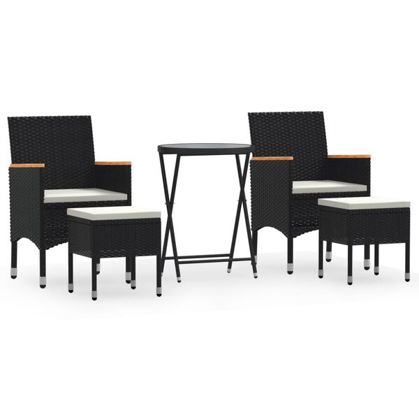 vidaXL 5 Piece Garden Bistro Set Poly Rattan and Tempered Glass Black